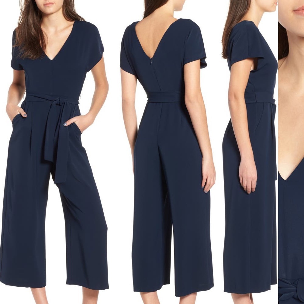 ASTR Navy Belted Jumpsuit